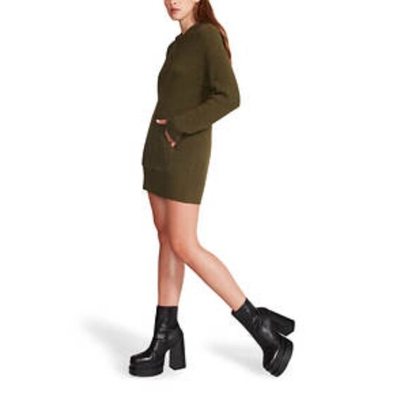 NWT Steve Madden Taylor Hoodie Sweater Dress in Olive Green Size Small - Picture 11 of 13